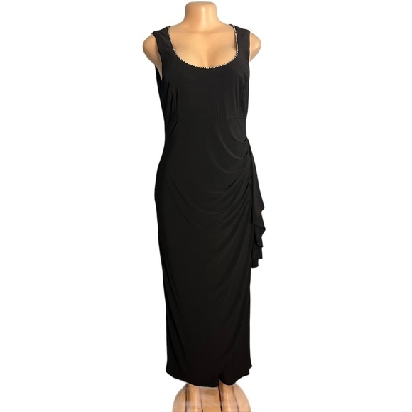 R&M Richards Black Ruched Maxi Dress - Picture 1 of 10